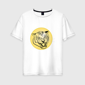 Женская футболка хлопок Oversize с принтом Тигр на новогоднем шарике в Тюмени, 100% хлопок | свободный крой, круглый ворот, спущенный рукав, длина до линии бедер
 | golden | head | holiday | mascot | new year | symbol | tiger | year of the tiger | год тигра | голова | золотой | новый год | праздник | символ | талисман | тигр