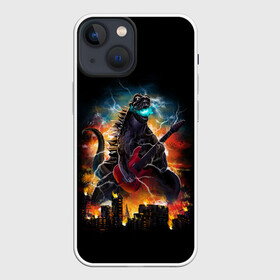 Чехол для iPhone 13 mini с принтом РОКЗИЛЛА в Тюмени,  |  | godzilla | guitar | moster | music | rock | гитара | годзилла | динозавр | монстр | музыка | пожар | рок