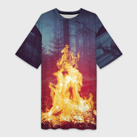 Платье-футболка 3D с принтом Пикник в лесу в Тюмени,  |  | искра | костёр | лес | лето | ночь | огонь | природа