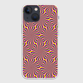 Чехол для iPhone 13 mini с принтом Желто фиолетовая иллюзия вращения в Тюмени,  |  | абстракция | аум | галлюцинация | зазеркалье | игра ума | иллюзии | индиго | майя | мантра | медитация | мираж | неон | нирвана | обман зрения | ом | оптические иллюзии | просветление | психоделика