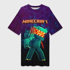 Платье-футболка 3D с принтом Minecraft АНАРХИЯ в Тюмени,  |  | craft | creep | creeper | keeper | mine | minecraft | бесшумный мобкамикадзе | блоки | добывать | зелёное четырёхногое существо | зелёный | компьютерная игра | крафт | крипер | кубики | майн | майнкрафт | манкрафт