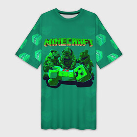 Платье-футболка 3D с принтом Операция над Крипером  Майнкрафт в Тюмени,  |  | Тематика изображения на принте: craft | creep | creeper | keeper | mine | minecraft | бесшумный мобкамикадзе | блоки | добывать | зелёное четырёхногое существо | зелёный | компьютерная игра | крафт | крипер | кубики | майн | майнкрафт | манкрафт