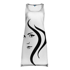 Платье-майка 3D с принтом черно-белое девушка в Тюмени, 100% полиэстер | полуприлегающий силуэт, широкие бретели, круглый вырез горловины, удлиненный подол сзади. | девушка | девчачая | женская | минимализм | мода | молодеж | стиль | черно белое