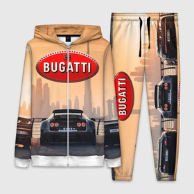 Женский костюм 3D с принтом Bugatti на фоне Дубая ОАЭ с логотипом в Тюмени,  |  | bugatti chiron | bugatti veyron | бугатти | гиперкары | дубай | закат | оаэ | спортивные машины | спорткары