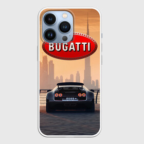 Чехол для iPhone 13 Pro с принтом Bugatti на фоне Дубая ОАЭ с логотипом в Тюмени,  |  | bugatti chiron | bugatti veyron | бугатти | гиперкары | дубай | закат | оаэ | спортивные машины | спорткары