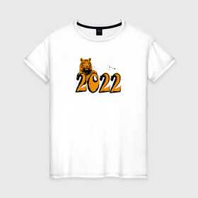 Женская футболка хлопок с принтом Принт с тигром, 2022 в Тюмени, 100% хлопок | прямой крой, круглый вырез горловины, длина до линии бедер, слегка спущенное плечо | дизайнерский подарок | для мужчин | новогодние подарки | рождественские принты | символ 2022 | тигр