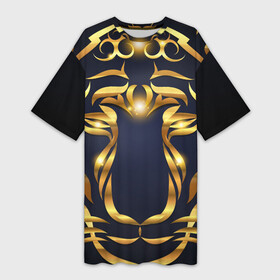 Платье-футболка 3D с принтом Золотой символ года Тигр в Тюмени,  |  | в чем встречать новый год | золотой узор | идея подарка на новый год | подарок на новый год | символ нового года | тигр золотой | тигр символ года 2022 | узоры из золота