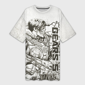 Платье-футболка 3D с принтом Gears 5 (Gears of War) Кейт Диаз в Тюмени,  |  | gears 5 | gears of war | винтовка лансер | игры | кейт диаз | череп | шестнрёнка