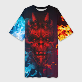 Платье-футболка 3D с принтом Diablo Fire Ice в Тюмени,  |  | black | demon | devil | fire | hell | horns | ice | prints | top | trend | ад | демон | дьявол | лёд | огонь | принты | рога | топ | тренд | черный