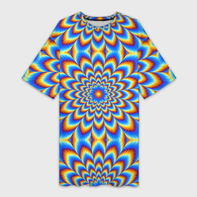 Платье-футболка 3D с принтом Пульсирующий синий цветок (оптическая иллюзия) в Тюмени,  |  | абстракция | аум | галлюцинация | зазеркалье | игра ума | иллюзии | индиго | майя | мантра | медитация | мираж | неон | нирвана | обман зрения | ом | оптические иллюзии | просветление | психоделика