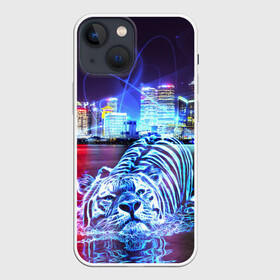 Чехол для iPhone 13 mini с принтом Плывущий неоновый тигр в Тюмени,  |  | год тигра | животные | неоновый тиг | плывущий тигр | тигр