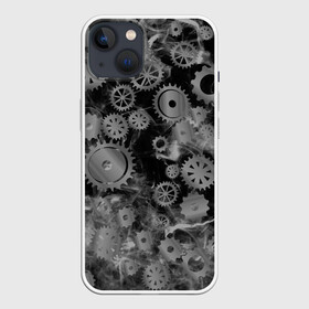 Чехол для iPhone 13 с принтом механизм и дым, стимпанк в Тюмени,  |  | болтики | дым | механизм | робот | серый | стимпанк | темный | часы | черный | шестеренки