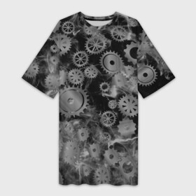 Платье-футболка 3D с принтом механизм и дым, стимпанк в Тюмени,  |  | болтики | дым | механизм | робот | серый | стимпанк | темный | часы | черный | шестеренки
