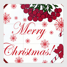 Магнитный плакат 3Х3 с принтом Мэри кристмас в Тюмени, Полимерный материал с магнитным слоем | 9 деталей размером 9*9 см | Тематика изображения на принте: merry christmas | зима | мэри кристмас | надпись | новый год | подарок | поздравление | праздник | рождественский леденец | рождество | рябина | снег | снежинки