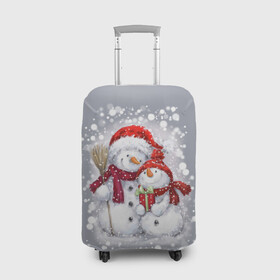 Чехол для чемодана 3D с принтом Два снеговика в Тюмени, 86% полиэфир, 14% спандекс | двустороннее нанесение принта, прорези для ручек и колес | 2022 | год тигра | новогодний подарок | новый год | подарок на новый год | снег | снеговик | снеговики