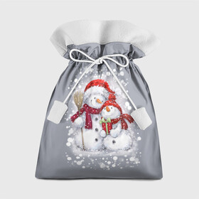 Подарочный 3D мешок с принтом Два снеговика в Тюмени, 100% полиэстер | Размер: 29*39 см | Тематика изображения на принте: 2022 | год тигра | новогодний подарок | новый год | подарок на новый год | снег | снеговик | снеговики