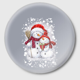 Значок с принтом Два снеговика в Тюмени,  металл | круглая форма, металлическая застежка в виде булавки | Тематика изображения на принте: 2022 | год тигра | новогодний подарок | новый год | подарок на новый год | снег | снеговик | снеговики