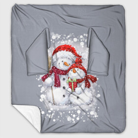 Плед с рукавами с принтом Два снеговика в Тюмени, 100% полиэстер | Закругленные углы, все края обработаны. Ткань не мнется и не растягивается. Размер 170*145 | 2022 | год тигра | новогодний подарок | новый год | подарок на новый год | снег | снеговик | снеговики