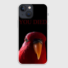Чехол для iPhone 13 mini с принтом Красный попугай | Red parrot в Тюмени,  |  | 3 | bird | dark | gumi | hideaki utsumi | meme | parrot | red | souls | tiktok | wue | wuewuewue | вуе | дарк | красная | красный | мем | попугай | птица | соулс | тикоток | япония