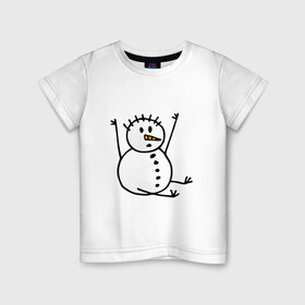 Детская футболка хлопок с принтом Снеговик в дудл стиле в Тюмени, 100% хлопок | круглый вырез горловины, полуприлегающий силуэт, длина до линии бедер | дудл | зима | зимний | нарисованный | от руки | снег | снеговик