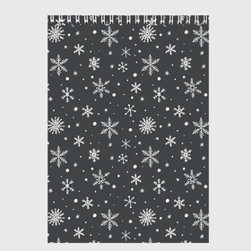 Скетчбук с принтом Белые снежинки на сером фоне в Тюмени, 100% бумага
 | 48 листов, плотность листов — 100 г/м2, плотность картонной обложки — 250 г/м2. Листы скреплены сверху удобной пружинной спиралью | Тематика изображения на принте: белый | зима | зимний | серый | снег | снежинки | темный