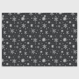 Поздравительная открытка с принтом Белые снежинки на сером фоне в Тюмени, 100% бумага | плотность бумаги 280 г/м2, матовая, на обратной стороне линовка и место для марки
 | белый | зима | зимний | серый | снег | снежинки | темный