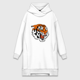 Платье-худи хлопок с принтом Smiling Tiger в Тюмени,  |  | 2022 | animal | cat | lion | tiger | год тигра | животные | зверь | зубы | кот | кошка | лев | охотник | полосатый | природа | тигр | тигренок | тигрица | хищник