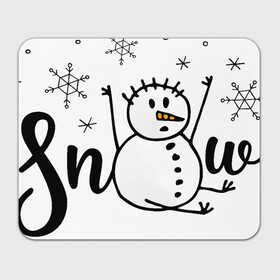 Прямоугольный коврик для мышки с принтом Снеговик ловит снежинки в Тюмени, натуральный каучук | размер 230 х 185 мм; запечатка лицевой стороны | Тематика изображения на принте: дудл | зима | зимний | леттеринг | надпись | нарисованный | от руки | снег | снеговик | снежинки | текст