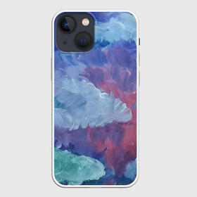 Чехол для iPhone 13 mini с принтом Гуашевые облака в Тюмени,  |  | акварель | арт | гуашь | краски | мазки | мазки красок | облака | облако | природа | природа красками | рисунок | рисунок акварелью | рисунок красками