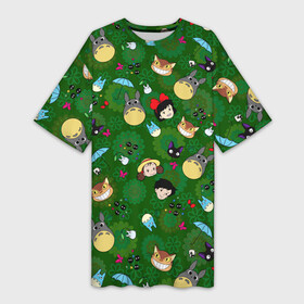 Платье-футболка 3D с принтом Totoro Kiki ALLSTARS в Тюмени,  |  | Тематика изображения на принте: ambrella | anime | catbus | dzidzi | ghibli | kiki | may | sacki | susuwatari | totoro | witch | аниме | ведьма | дзидзи | зонтик | кики | кот | котобус | мэй | сацки | сусуватари | тоторо