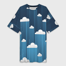 Платье-футболка 3D с принтом Облака в очереди в Тюмени,  |  | арт | небо | облака | облако | природа | рисунок | синий