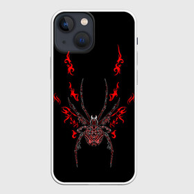 Чехол для iPhone 13 mini с принтом Красно белый паук в Тюмени,  |  | белый паук | красная паутина | красные узоры | красный паук | паук | паутина | узоры
