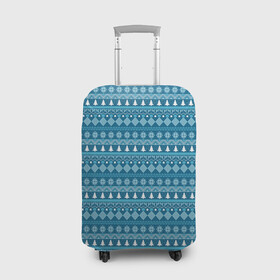 Чехол для чемодана 3D с принтом Новогодний узор сине-белого цвета в Тюмени, 86% полиэфир, 14% спандекс | двустороннее нанесение принта, прорези для ручек и колес | 2022 | gift | ёлка | новый год | подарки | подарок | снежинка | узор