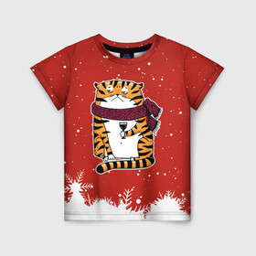 Детская футболка 3D с принтом грустный тигр с бокалом вина в Тюмени, 100% гипоаллергенный полиэфир | прямой крой, круглый вырез горловины, длина до линии бедер, чуть спущенное плечо, ткань немного тянется | 2022 | год тигра | новый год | новый год 2022 | символ года | тигр | тигренок | тигрица | тигры