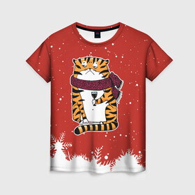 Женская футболка 3D с принтом грустный тигр с бокалом вина в Тюмени, 100% полиэфир ( синтетическое хлопкоподобное полотно) | прямой крой, круглый вырез горловины, длина до линии бедер | 2022 | год тигра | новый год | новый год 2022 | символ года | тигр | тигренок | тигрица | тигры