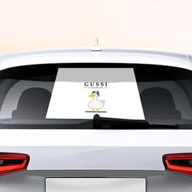 Наклейка на авто - для заднего стекла с принтом GUSSI | HONK BABY в Тюмени, ПВХ | Точные размеры наклейки зависят от выбранного изображения (ширина не больше 75 мм, высота не больше 45 мм) | guse | gussi | белый | гусь | мем
