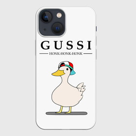 Чехол для iPhone 13 mini с принтом GUSSI HONK BABY в Тюмени,  |  | guse | gussi | белый | гусь | мем