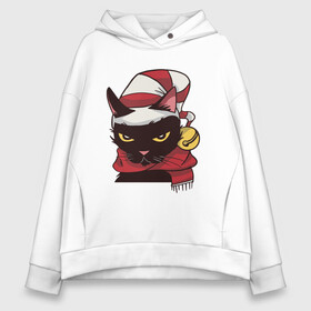 Женское худи Oversize хлопок с принтом Christmas Cat в Тюмени, френч-терри — 70% хлопок, 30% полиэстер. Мягкий теплый начес внутри —100% хлопок | боковые карманы, эластичные манжеты и нижняя кромка, капюшон на магнитной кнопке | animal | art | cat | christmas | christmas cat | kitty | new year | арт | животное | кот | котик | кошка | новогодний кот | новый год | рождество