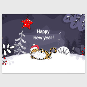 Поздравительная открытка с принтом Happy New Year 2022 Тигр в Тюмени, 100% бумага | плотность бумаги 280 г/м2, матовая, на обратной стороне линовка и место для марки
 | 2022 | год тигра | новый год | новый год 2022 | символ года | тигр | тигренок | тигрица | тигры