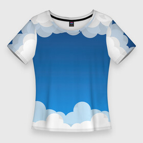 Женская футболка 3D Slim с принтом Полёт в облаках в Тюмени,  |  | арт | вектор | векторный рисунок | небо | облака | облако | природа | рисунок | синий