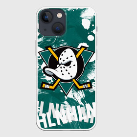 Чехол для iPhone 13 mini с принтом Анахайм Дакс | Anaheim Ducks в Тюмени,  |  | Тематика изображения на принте: anahaim ducks | anaheim | anaheim ducks | ducks | hockey | mighty ducks | nhl | usa | дакс | могучие утята | нхл | спорт | сша | хоккей | шайба