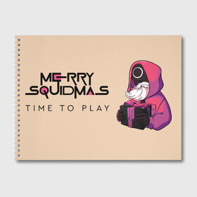 Альбом для рисования с принтом SG Time to play в Тюмени, 100% бумага
 | матовая бумага, плотность 200 мг. | squid game | дед мороз | игра | игра в кальмара | кальмар | новогодние игры в кальмара | новогодний | новый год | подарок | свитера | сериал | сериал игра в кальмара