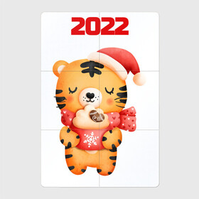 Магнитный плакат 2Х3 с принтом Праздничный тигренок 2022 в Тюмени, Полимерный материал с магнитным слоем | 6 деталей размером 9*9 см | 2022 | год тигра | новый год | новый год 2022 | символ года | тигр | тигренок | тигрица | тигры