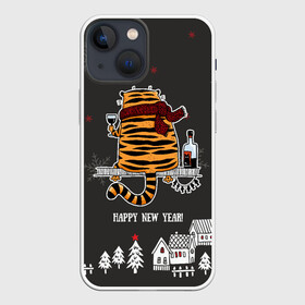 Чехол для iPhone 13 mini с принтом Одинокий тигр пьет винишко в Тюмени,  |  | Тематика изображения на принте: 2022 | год тигра | новый год | новый год 2022 | символ года | тигр | тигренок | тигрица | тигры