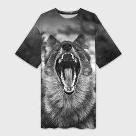 Платье-футболка 3D с принтом Волчья пасть, зевает в Тюмени,  |  | wolf | wolfs | волк | волка | волки | волчара | волчья | животные | звери | зевает | лес | оскал | пасть | природа