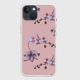 Чехол для iPhone 13 с принтом Розовые орхидеи на розовом фоне в Тюмени,  |  | 8 марта | flowers | march 8 | spring | ботаническая иллюстрация | весна | день рождения | лето | любовь | орхидея | праздник | принт | природа | растения | розовый | цветы