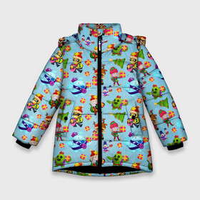 Зимняя куртка для девочек 3D с принтом Brawl Stars Christmas Pattern в Тюмени, ткань верха — 100% полиэстер; подклад — 100% полиэстер, утеплитель — 100% полиэстер. | длина ниже бедра, удлиненная спинка, воротник стойка и отстегивающийся капюшон. Есть боковые карманы с листочкой на кнопках, утяжки по низу изделия и внутренний карман на молнии. 

Предусмотрены светоотражающий принт на спинке, радужный светоотражающий элемент на пуллере молнии и на резинке для утяжки. | 2022 | brawl | brawl stars | brock | bull | colt | elprimo | jessie | leon | nita | shelly | stars | брок | булл | джесси | кольт | леон | новогоднее | новый год | рождество | шелли | эльпримо