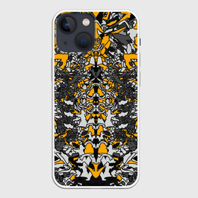 Чехол для iPhone 13 mini с принтом Жёлтый каменный дракон в Тюмени,  |  | абстракция | динамика | жолтый | камень | серый | симметрия | узоры