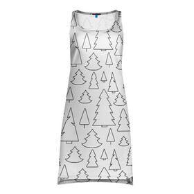 Платье-майка 3D с принтом Простые елочки в Тюмени, 100% полиэстер | полуприлегающий силуэт, широкие бретели, круглый вырез горловины, удлиненный подол сзади. | белый | елка | елочка | зима | зимний | простой узор
