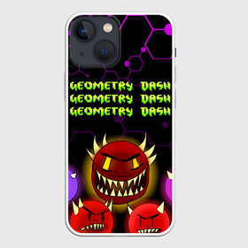 Чехол для iPhone 13 mini с принтом GEOMETRY DASH DEMONS   ДЕМОНЫ в Тюмени,  |  | 2d игра | demons | geometry dash | mobile game | robtop | space | геометри даш | демоны | космос | кубики | кубы | мобильная игра | неон